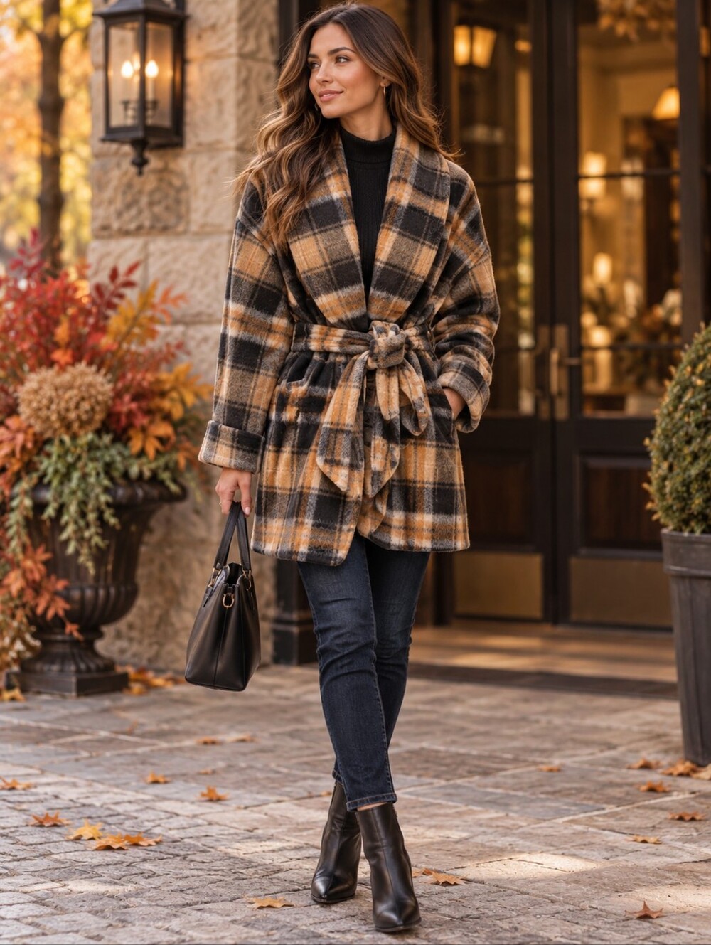 NWT Lauren Ralph Lauren Plaid Shawl Collar Wrap Jacket XL Wool Blend Quite Luxry